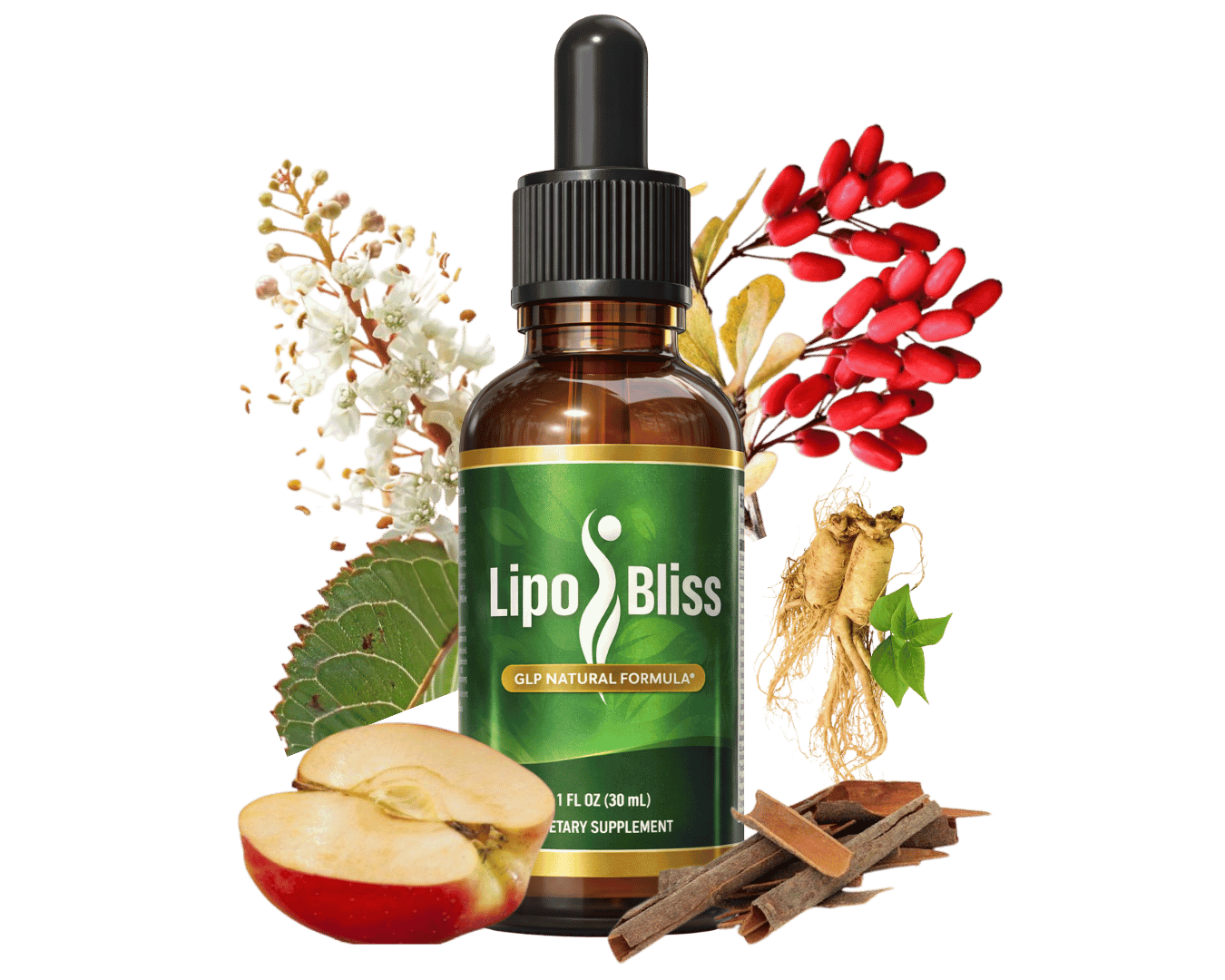 LipoBliss natural GLP-1 weight loss support drops bottle